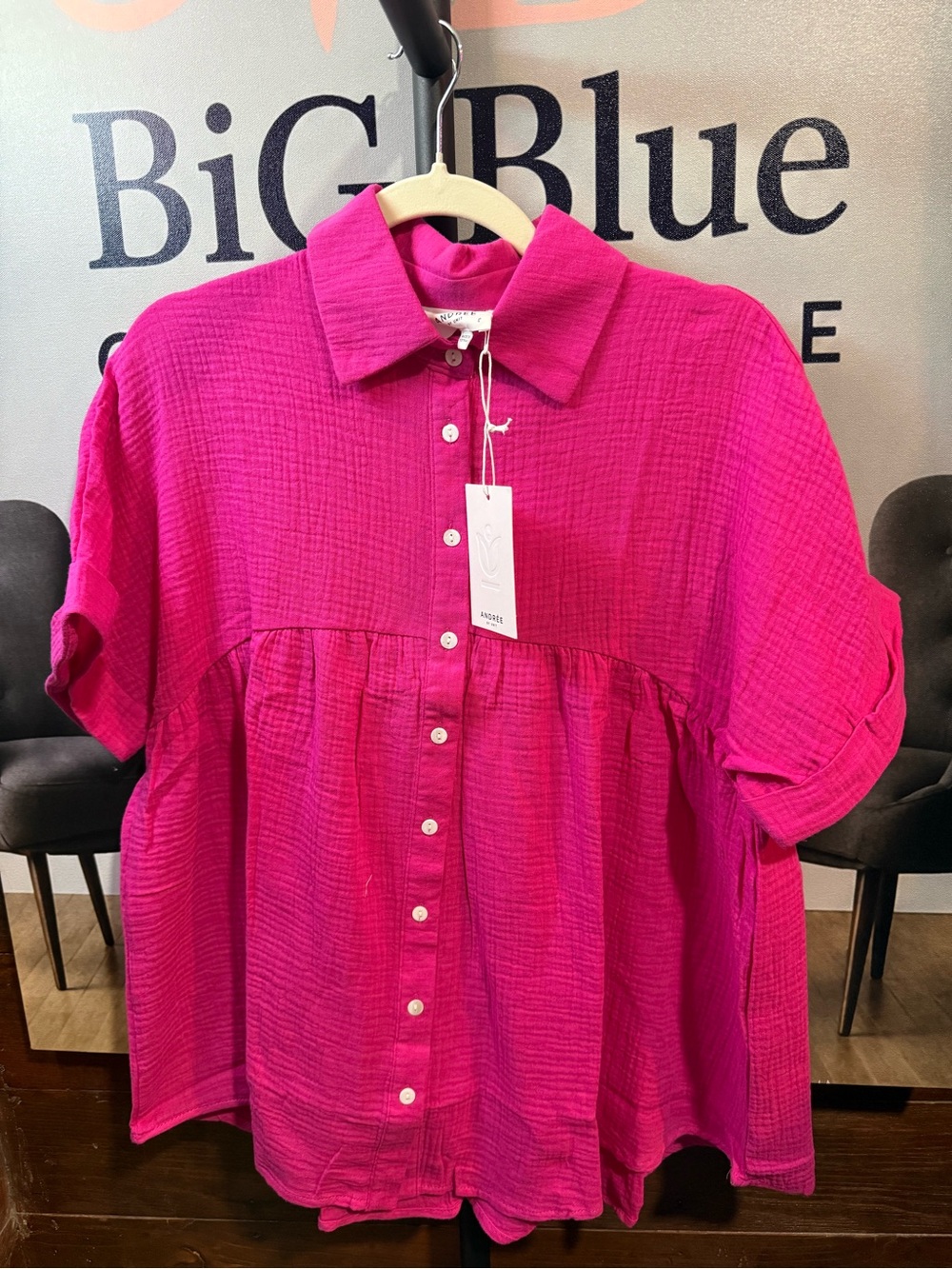 ANDREE BY UNIT Fuchsia Button-Front Cotton Gauze Top